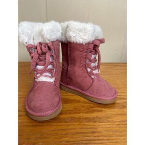 Boots Kids Girls 5‎ Pink Suede Winter Boots Faux Fur Trim